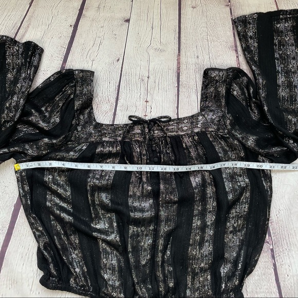 Express Boho Cropped Sheer Metallic Top Size Medium Black Gold Copper NWT - Picture 9 of 11